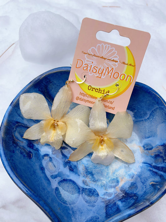 3D Orchid earrings-White