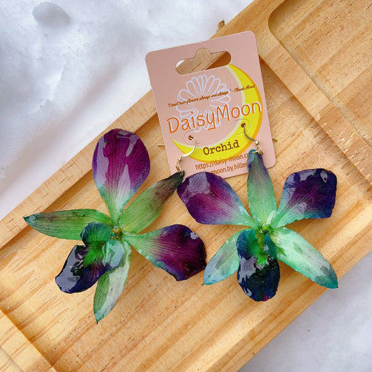 3D Orchid earrings-Green