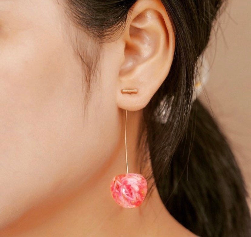 Cherry Dried Flower Resin Earrings