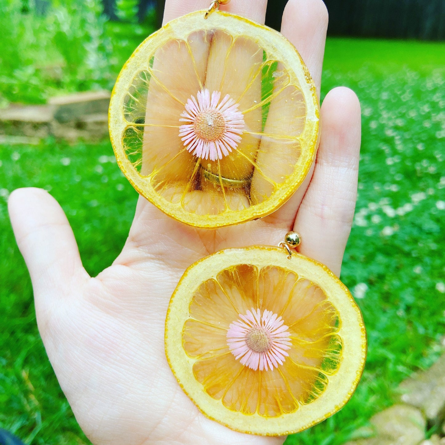 Dried lemon handmade resin earrings, Botanical earrings, Real lime earrings, Hypoallergenic earrings