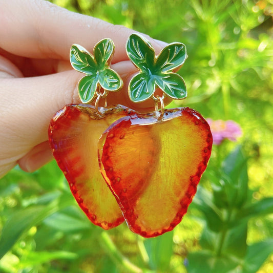 Dried strawberry handmade resin earrings, Botanical earrings, Real strawberry earrings, Hypoallergenic earrings