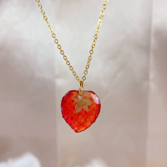 Dried strawberry handmade resin necklace, Strawberry pendant, Botanical necklace, Real fruit necklace, Hypoallergenic chain, Teacher gifts