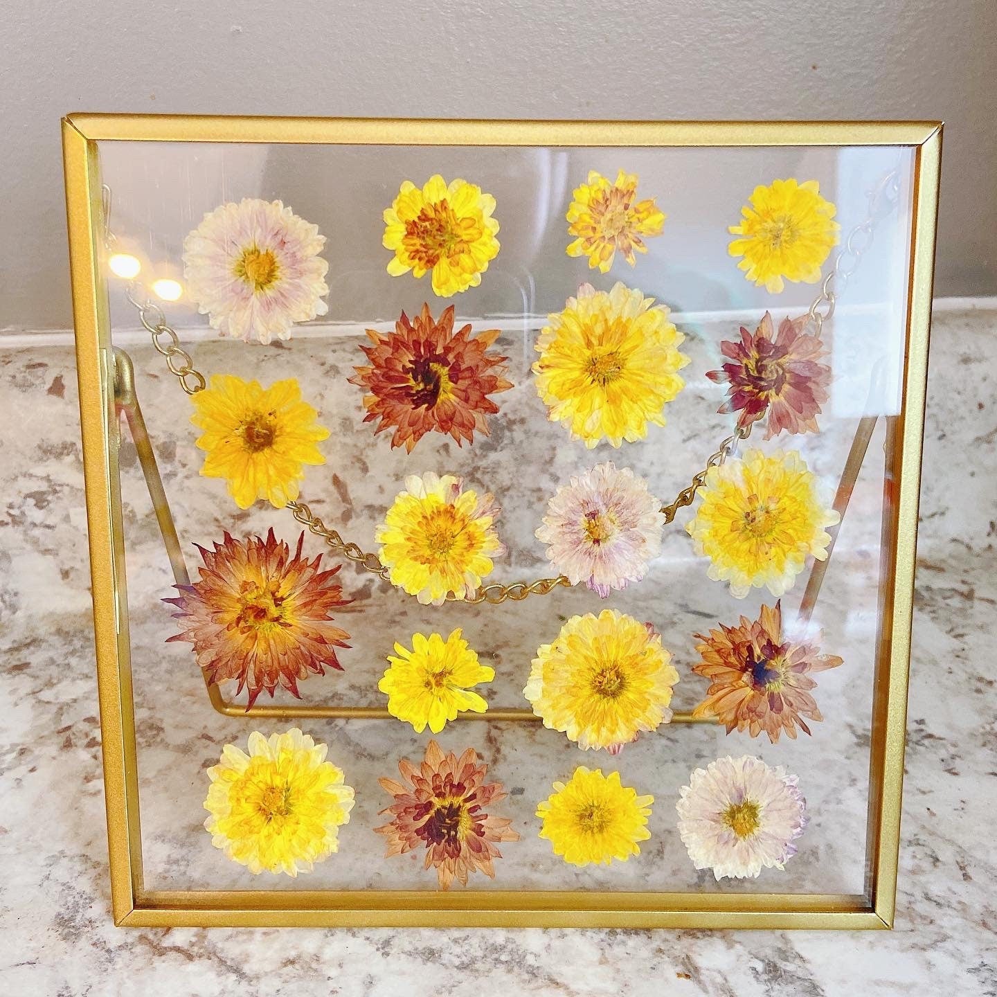 Pressed mums flower wall frame decor, Mother’s Day gift, wall hanging art, wedding decoration, wedding gift