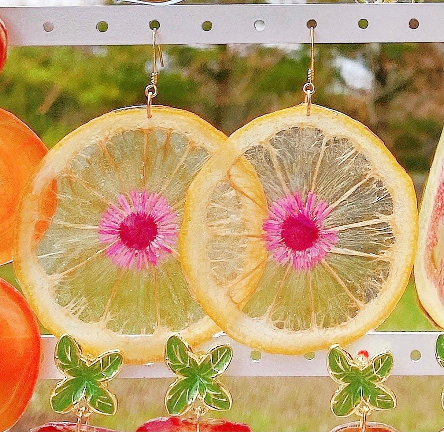 Dried lemon handmade resin earrings, Botanical earrings, Real lime earrings, Hypoallergenic earrings