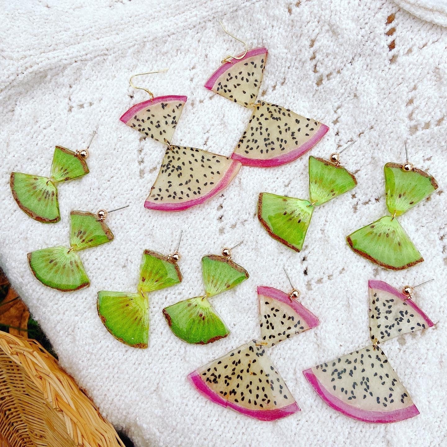 Dried dragonfruit handmade resin earrings, Botanical earrings, Real fruit earrings, Hypoallergenic earrings