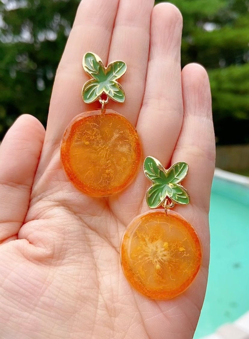 Dried kumquat handmade resin earrings, Real fruit earrings, Real citrus earrings, Hypoallergenic earrings
