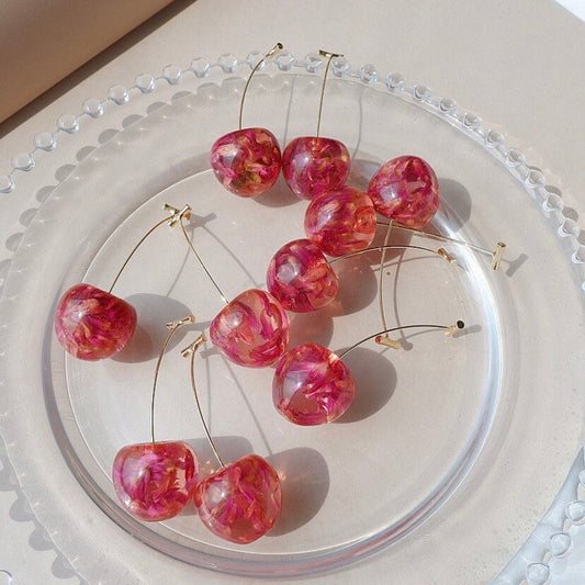 Cherry Dried Flower Resin Earrings