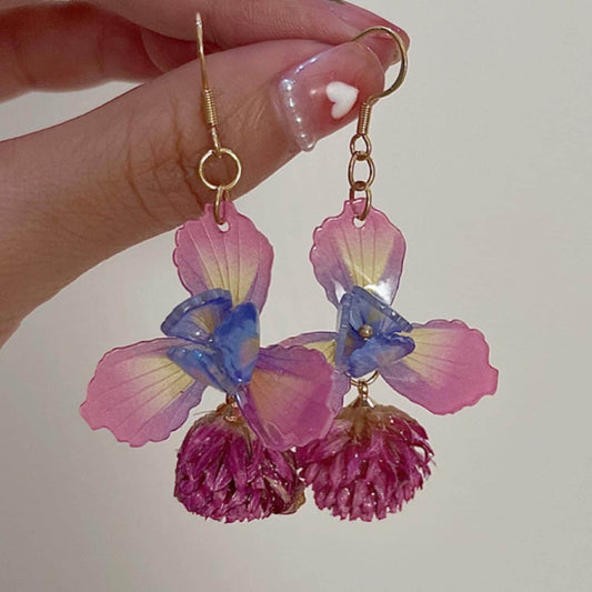 Dried globe amaranth handmade resin earrings, Botanical earrings, Real flower earrings, Hypoallergenic earrings